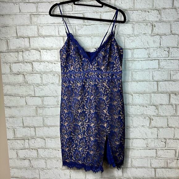 StyleStalker Dress Blue Lace Mini Party Cocktail Sleeveless Floral V Neck Navy S - Picture 2 of 12